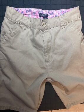 Girls U.S. Polo Assn. Tan Shorts with Floral Waistband